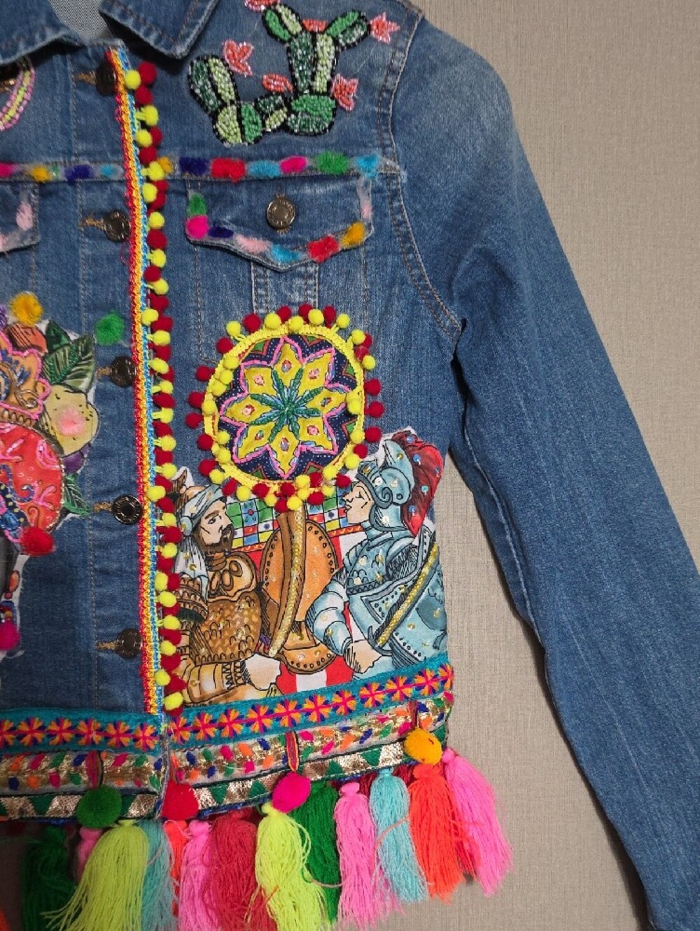 Denim Jacket,Anticia Sartoria By Giacomo Cinque Beading, Embroidery And Pompom - Picture 4 of 10